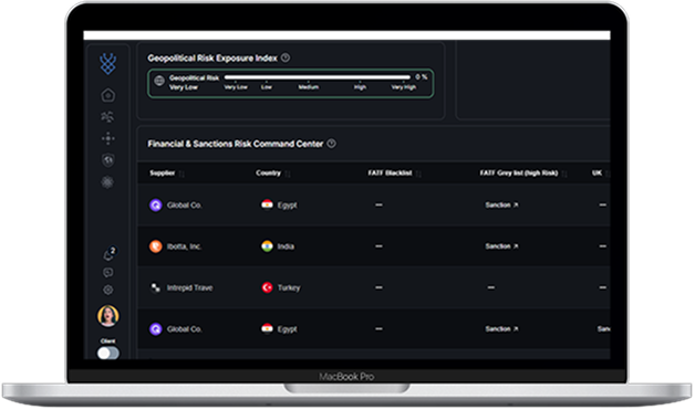 Desktop dashboard showing supply chain risk metrics